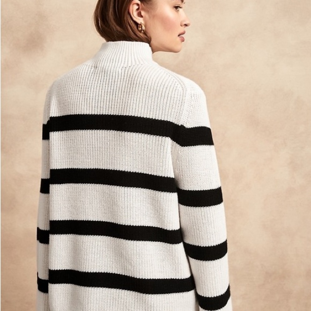 Banana Republic Black and White Striped Turtleneck Sweater